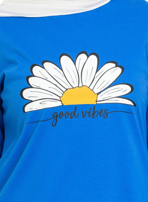 Royal Blue Printed Long - Sleeve Design 18 - Khotwh